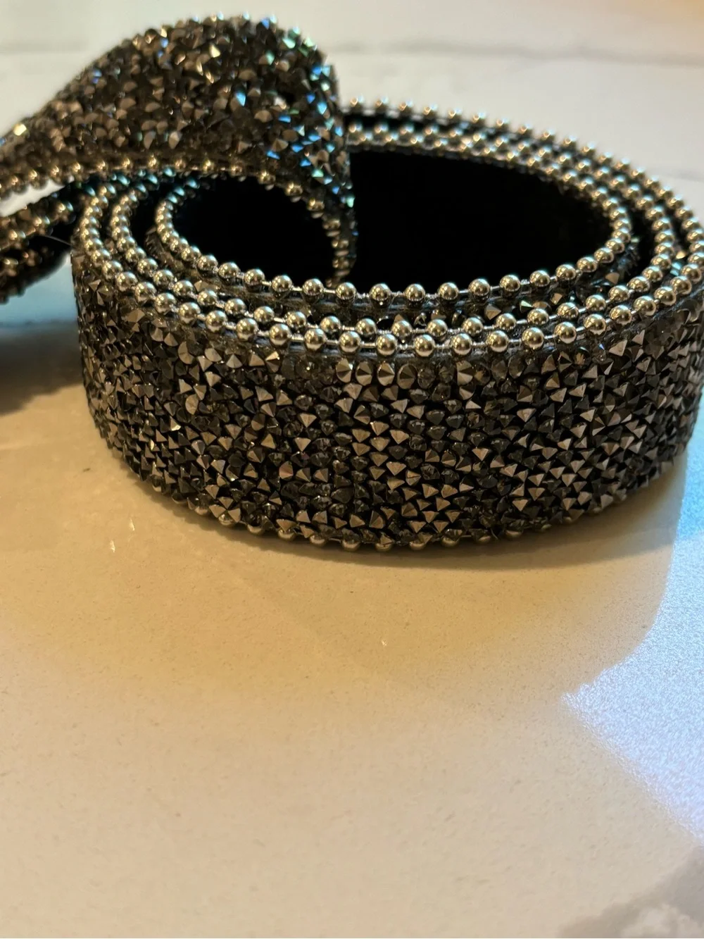 Y2K Genuine Leather Suede and Silver Mixed Metal Bling Belt Womens Small Heavy